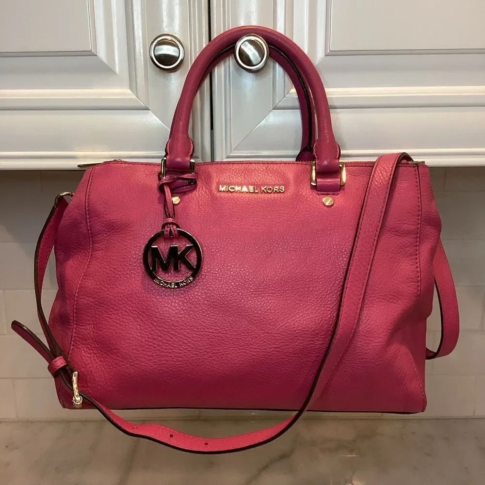 Michael Kors Bag Purse Handbag Pocketbook Leather Sutton Satchel Crossbody Pink
